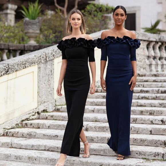 XSCAPE Off the Shoulder Navy Gown 20W Formal Event - Picture 2 of 11